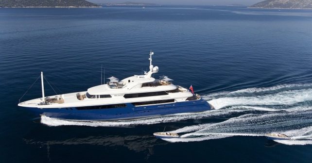 Aerial view of luxury yacht charter on Mary Jean II