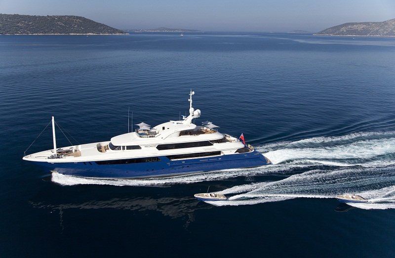 Aerial view of luxury yacht charter on Mary Jean II