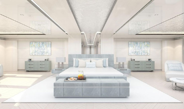 Renderring of master stateroom on Infinity Superycacht